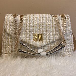 Steve Madden White and Gold Tweed Shoulder Bag
